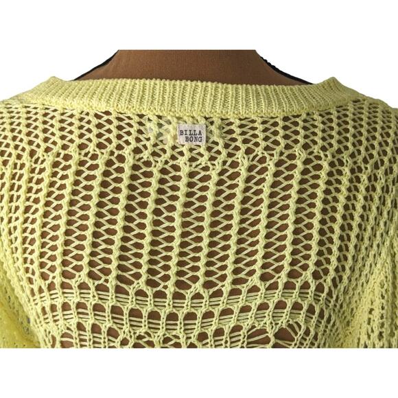 Billabong Designer Closet Large Crocheted Sweater Yellow Knit Hippie Festival - Picture 12 of 13